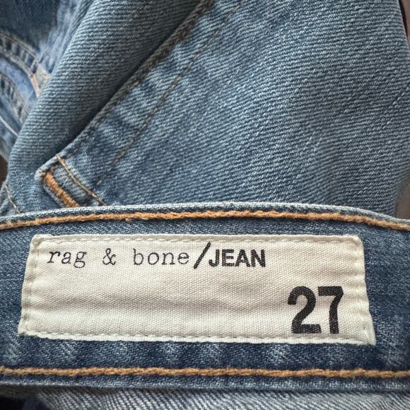 Rag & Bone Distressed Boyfriend Jeans Moss with Holes Size 27 Blue - Picture 7 of 10